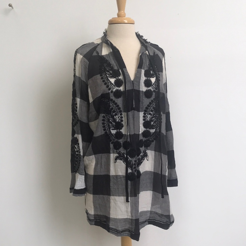 Plaid embroidered tunic- free people